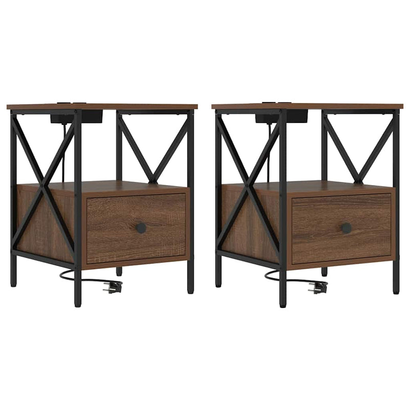 vidaXL Éjjeliszekrény fiókkal barna tölgy 41.5 x 40.5 x 55 cm Faanyag