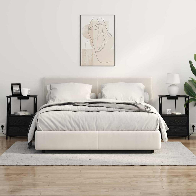 vidaXL Éjjeliszekrény Töltőállomással fiókkal Musta tammi Faanyag