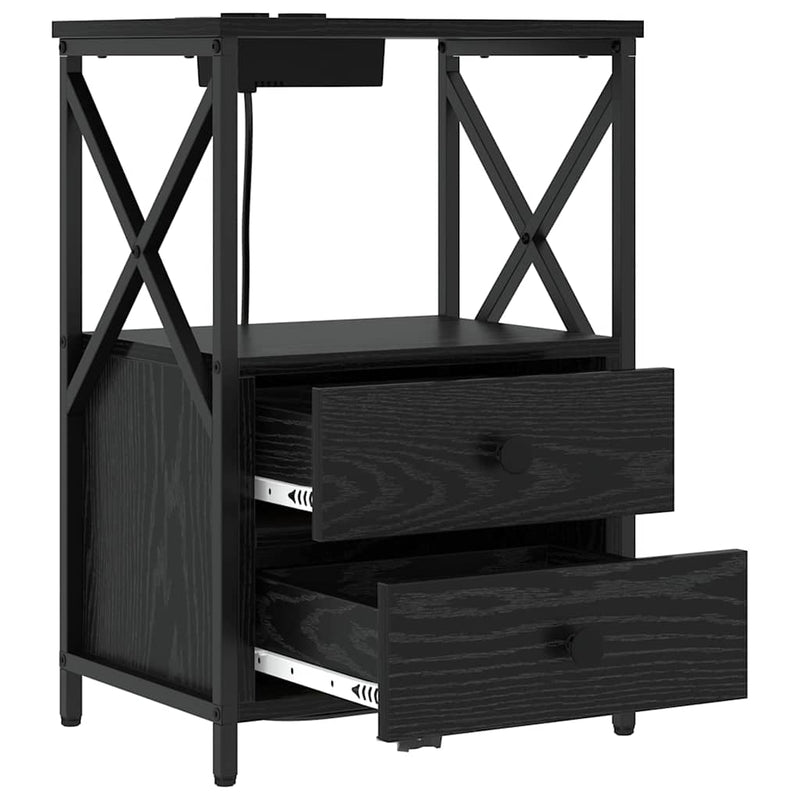 vidaXL Éjjeliszekrény Töltőállomással fiókkal Musta tammi Faanyag