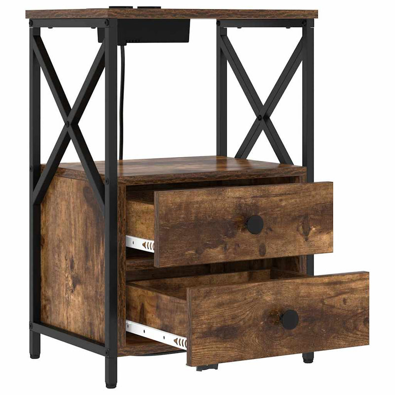 vidaXL Éjjeliszekrény Töltőállomással fiókkal Füstölt tölgy Faanyag