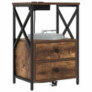 vidaXL Éjjeliszekrény Töltőállomással fiókkal Füstölt tölgy Faanyag