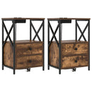 vidaXL Éjjeliszekrény Töltőállomással fiókkal Füstölt tölgy Faanyag