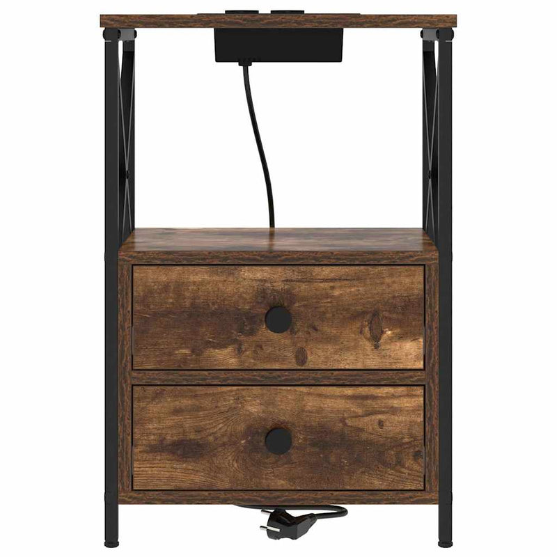 vidaXL Éjjeliszekrény Töltőállomással fiókkal Füstölt tölgy Faanyag