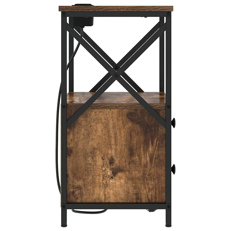 vidaXL Éjjeliszekrény Töltőállomással fiókkal Füstölt tölgy Faanyag