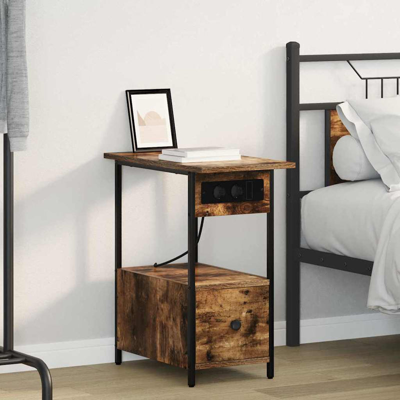 vidaXL Éjjeliszekrény fiókkal Füstölt tölgy 60 x 30 x 61 cm Faanyag