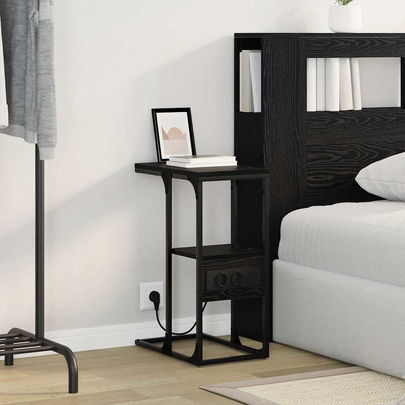 vidaXL Éjjeliszekrény fiókkal Musta tammi 41.5 x 26 x 60.5 cm Faanyag