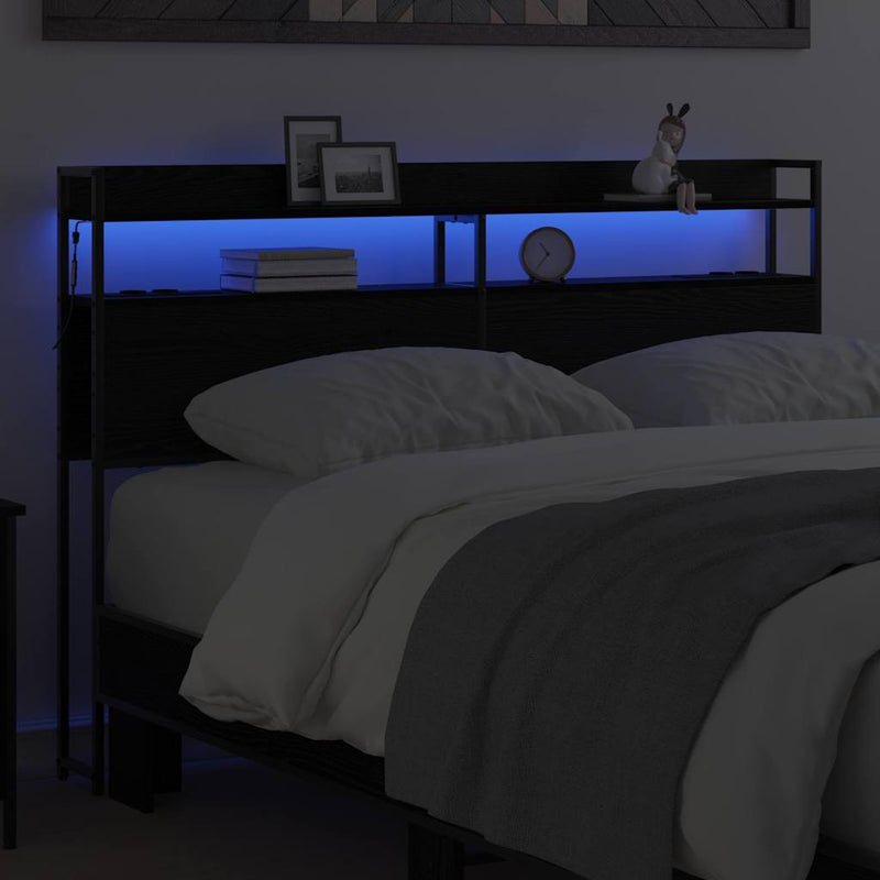 vidaXL Fejtámla polcokkal fejtámlával Musta tammi 150 cm Faanyag