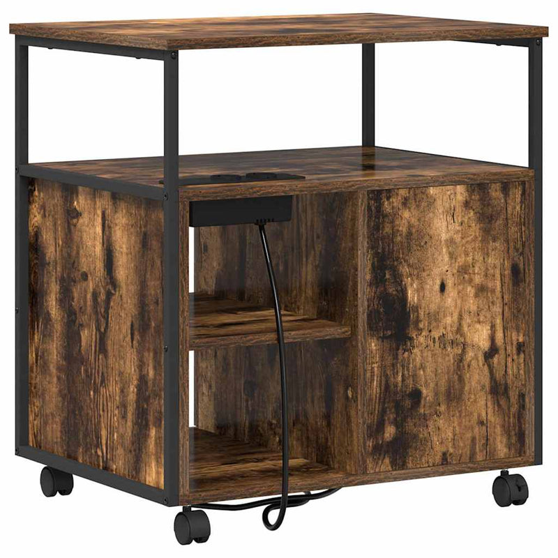 vidaXL Irodai szekrény töltőállomással Füstölt tölgy 61 x 46 x 67 cm