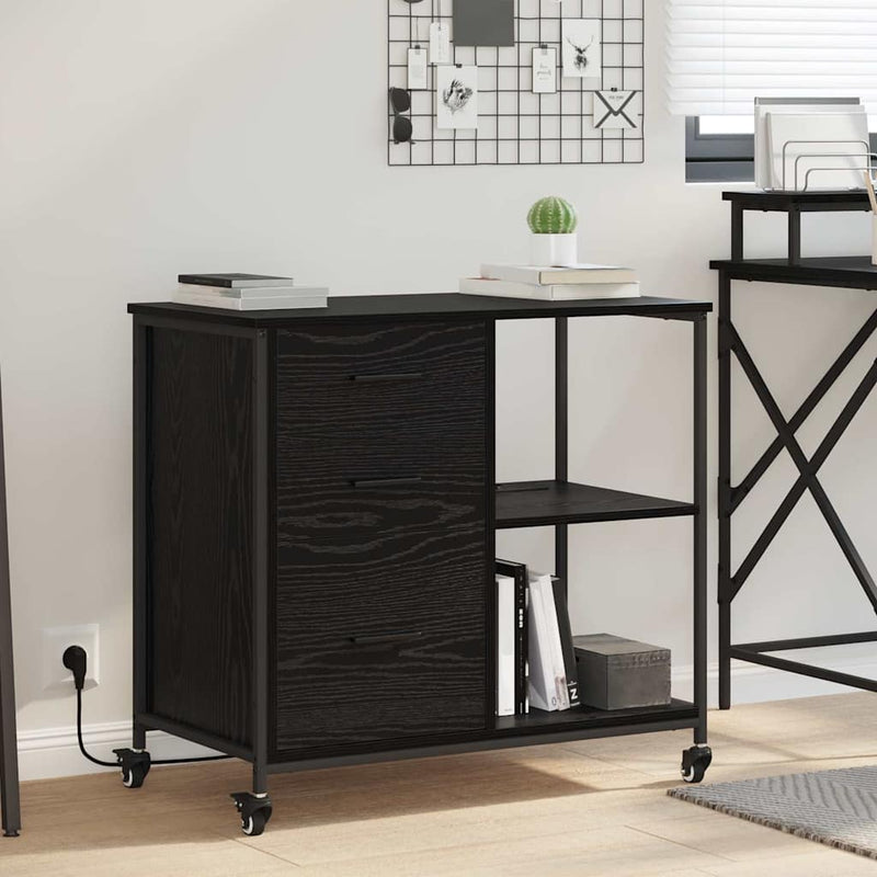 vidaXL Irodai szekrény kerékkel Musta tammi 76 x 41 x 72 cm Faanyag