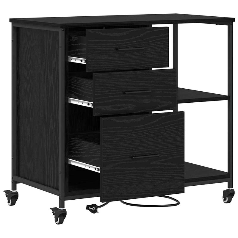 vidaXL Irodai szekrény kerékkel Musta tammi 76 x 41 x 72 cm Faanyag