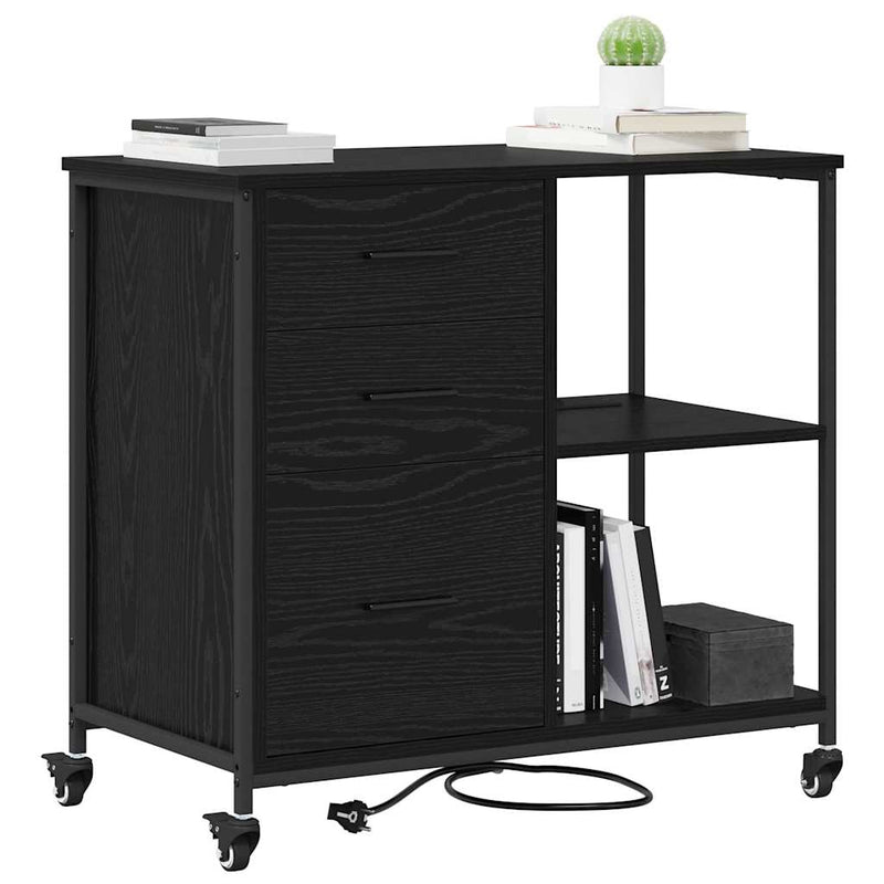 vidaXL Irodai szekrény kerékkel Musta tammi 76 x 41 x 72 cm Faanyag