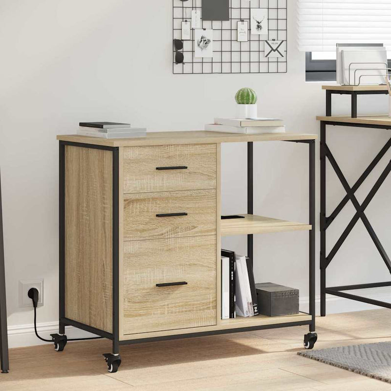 vidaXL Irodai szekrény kerékkel sonoma tölgy 76 x 41 x 72 cm Faanyag