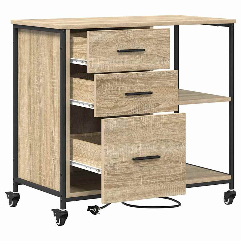 vidaXL Irodai szekrény kerékkel sonoma tölgy 76 x 41 x 72 cm Faanyag