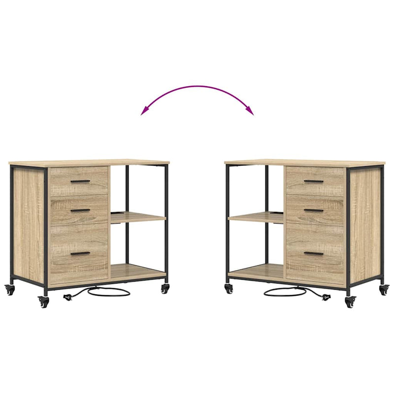 vidaXL Irodai szekrény kerékkel sonoma tölgy 76 x 41 x 72 cm Faanyag