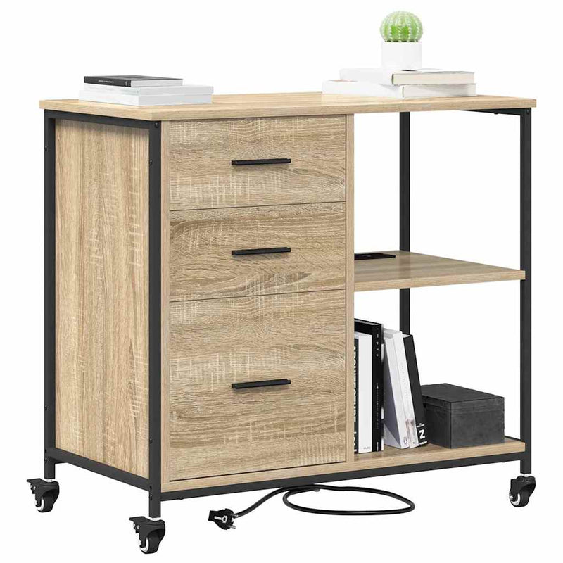 vidaXL Irodai szekrény kerékkel sonoma tölgy 76 x 41 x 72 cm Faanyag