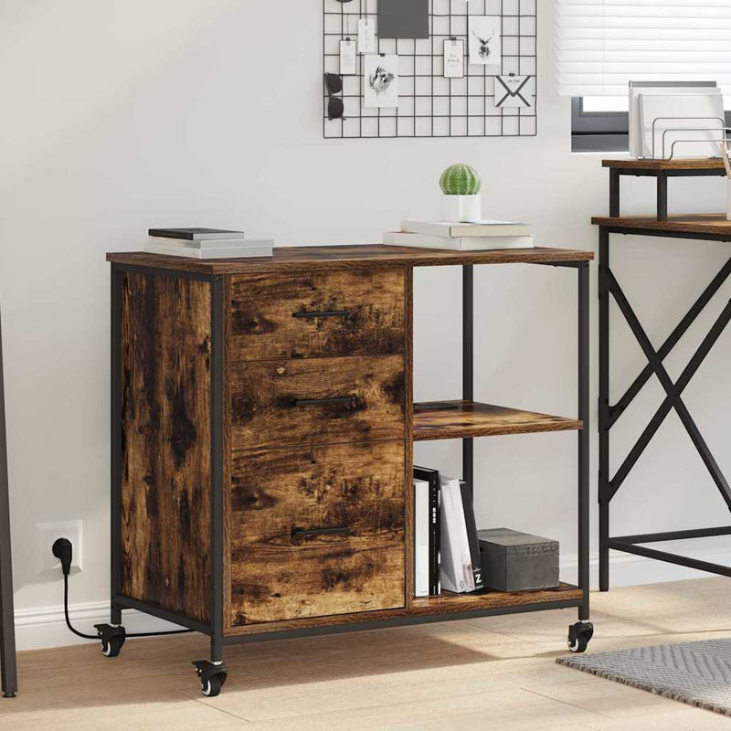 vidaXL Irodai szekrény kerékkel Füstölt tölgy 76 x 41 x 72 cm Faanyag