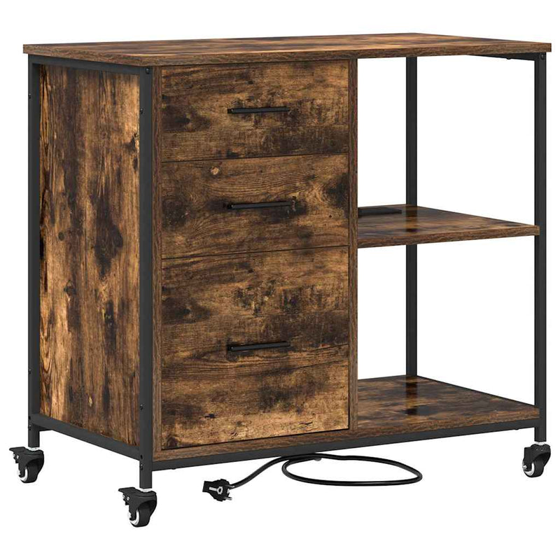 vidaXL Irodai szekrény kerékkel Füstölt tölgy 76 x 41 x 72 cm Faanyag