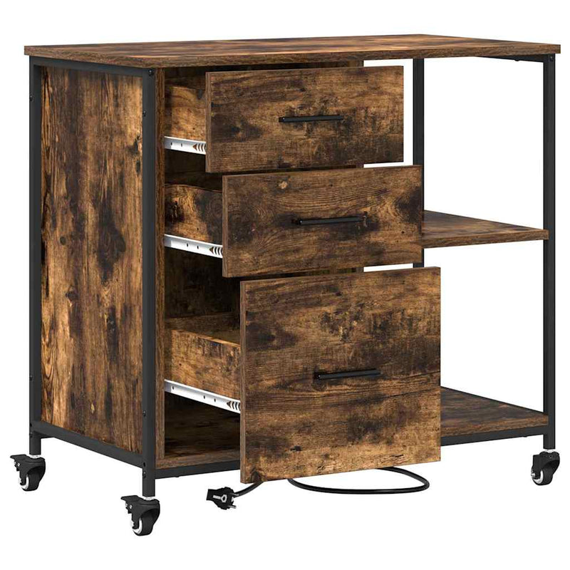vidaXL Irodai szekrény kerékkel Füstölt tölgy 76 x 41 x 72 cm Faanyag