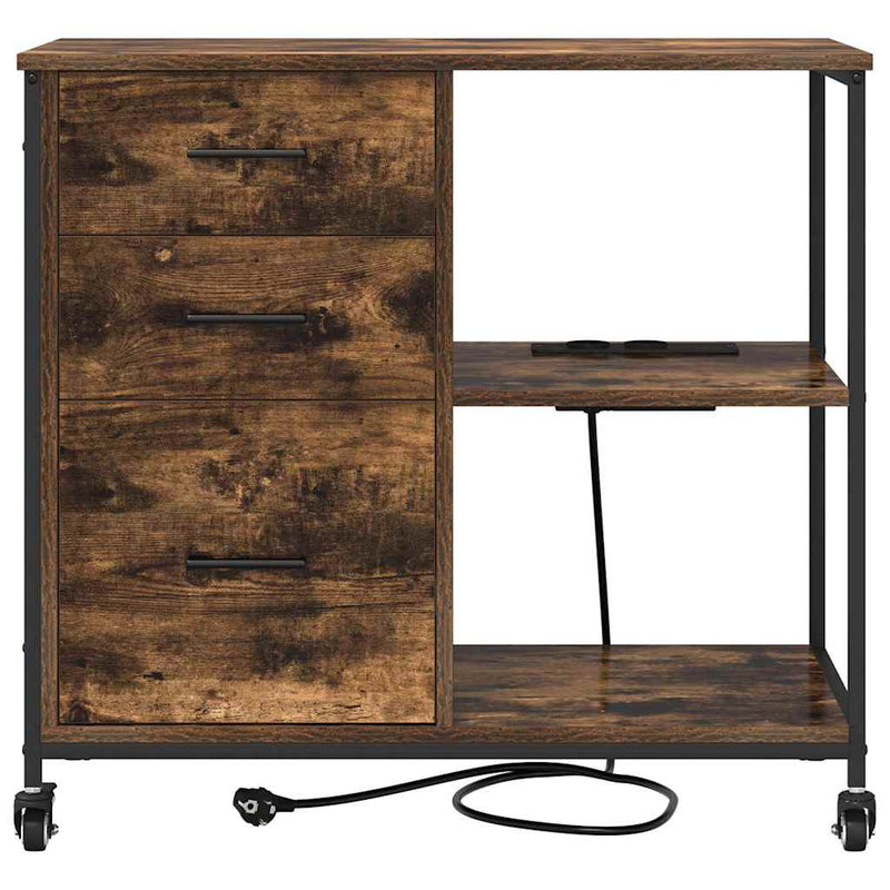 vidaXL Irodai szekrény kerékkel Füstölt tölgy 76 x 41 x 72 cm Faanyag