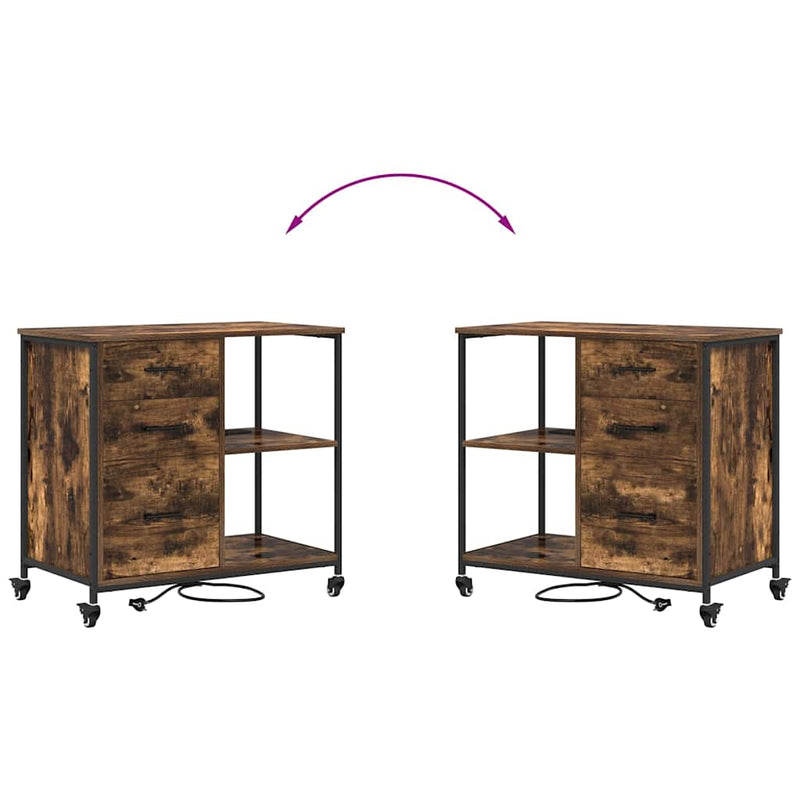 vidaXL Irodai szekrény kerékkel Füstölt tölgy 76 x 41 x 72 cm Faanyag