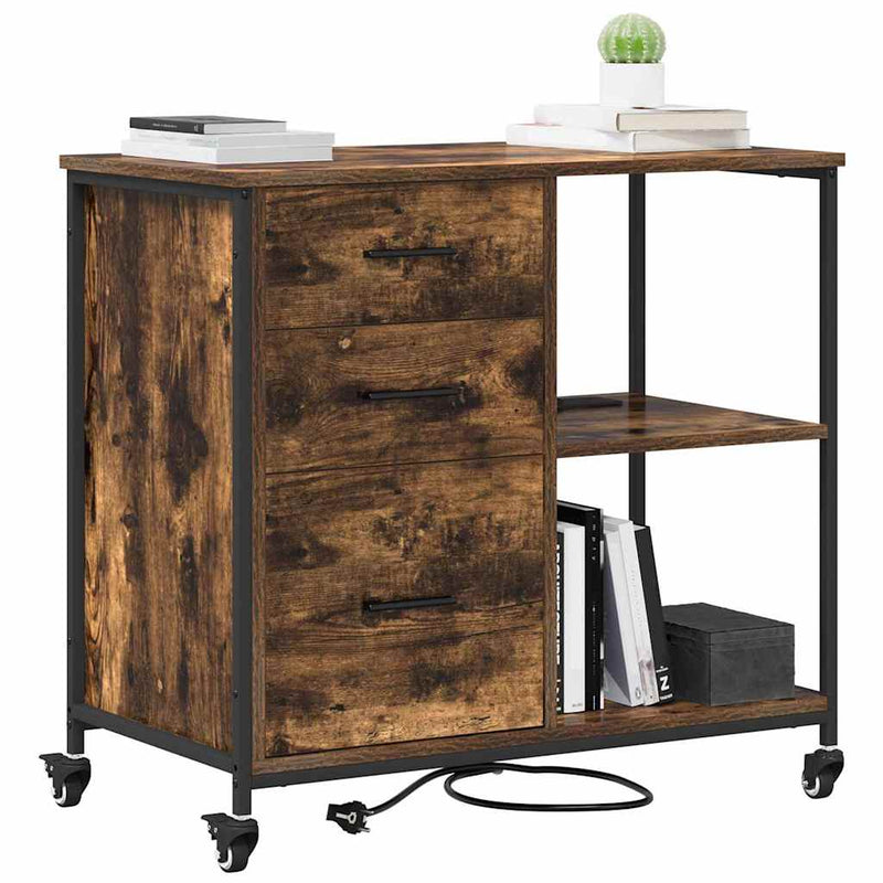 vidaXL Irodai szekrény kerékkel Füstölt tölgy 76 x 41 x 72 cm Faanyag