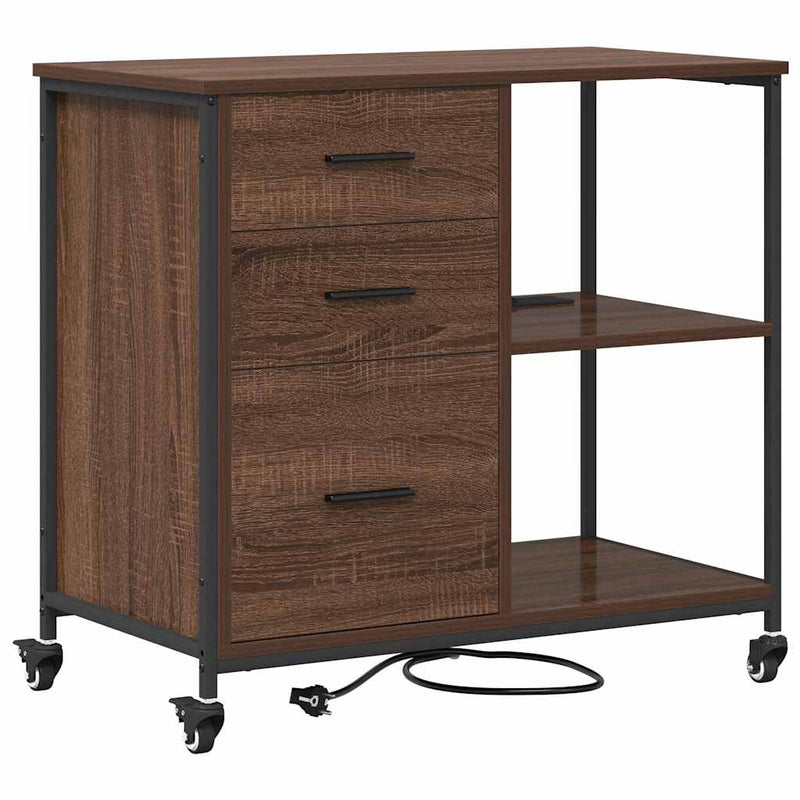 vidaXL Irodai szekrény kerékkel barna tölgy 76 x 41 x 72 cm Faanyag