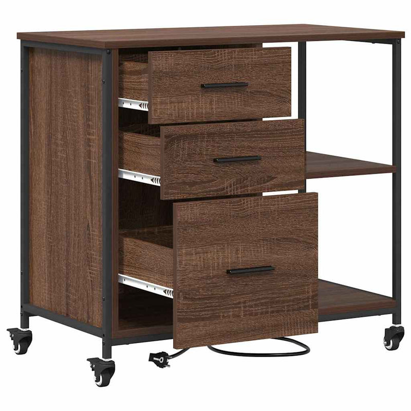 vidaXL Irodai szekrény kerékkel barna tölgy 76 x 41 x 72 cm Faanyag