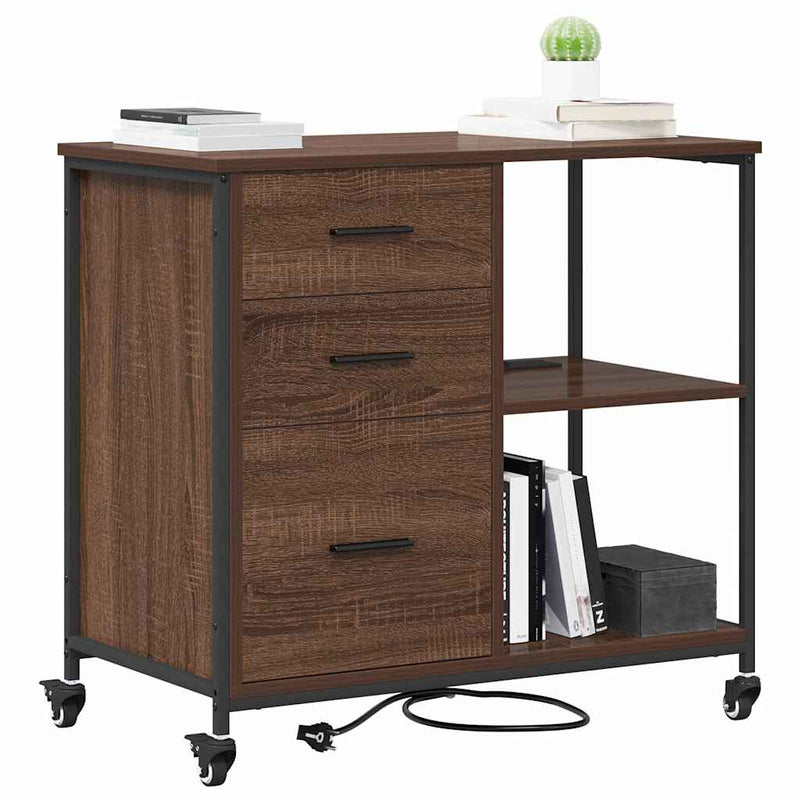 vidaXL Irodai szekrény kerékkel barna tölgy 76 x 41 x 72 cm Faanyag