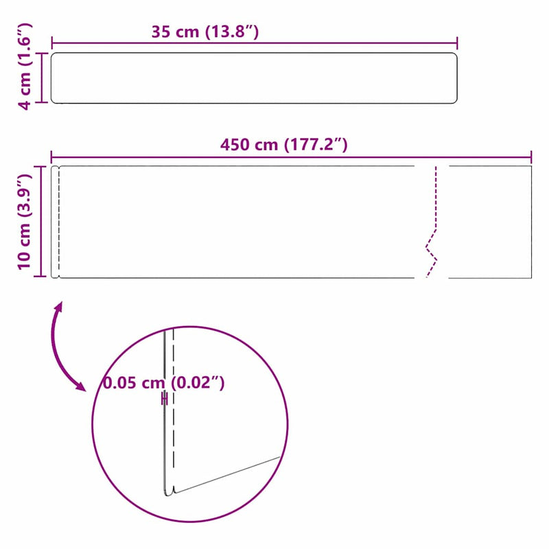 vidaXL Fűszegélyezés Ezüst 450 x 0.05 x 15 cm Rozsdamentes acél