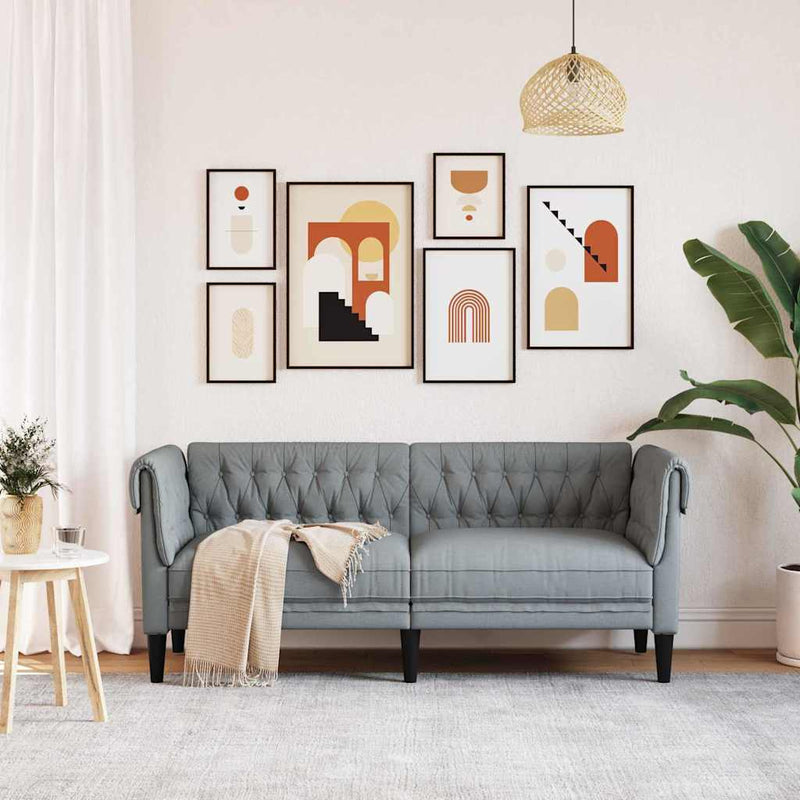 vidaXL Chesterfield kanapé Világosszürke 182.5 x 74.5 x 74.5 cm szövet