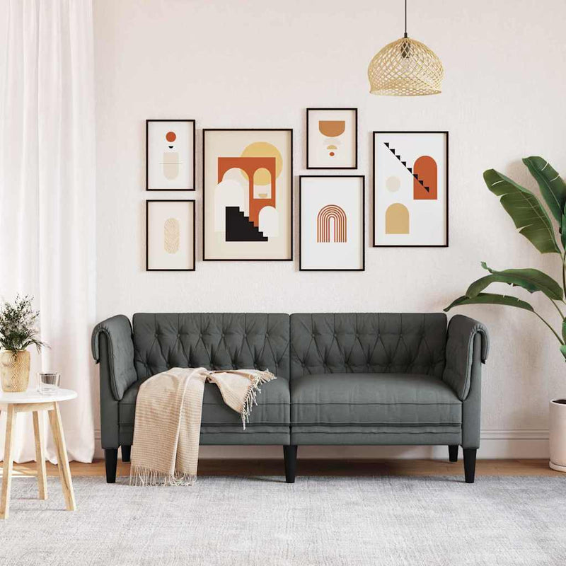 vidaXL Chesterfield kanapé Sötétszürke 182.5 x 74.5 x 74.5 cm szövet