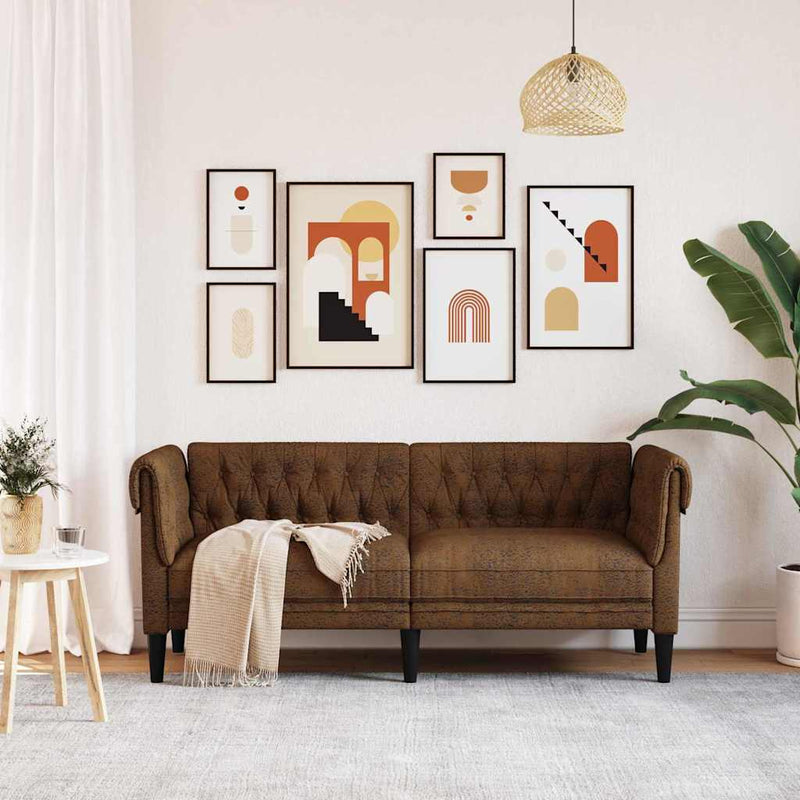 vidaXL Chesterfield kanapé Barna 182.5 x 74.5 x 74.5 cm Műbőr velúr
