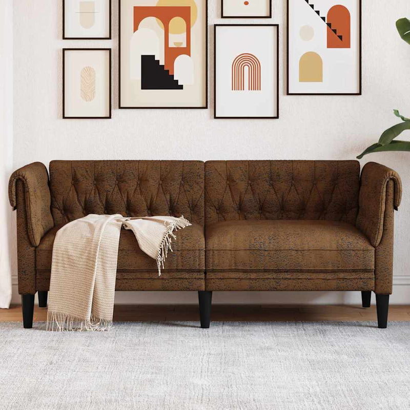 vidaXL Chesterfield kanapé Barna 182.5 x 74.5 x 74.5 cm Műbőr velúr