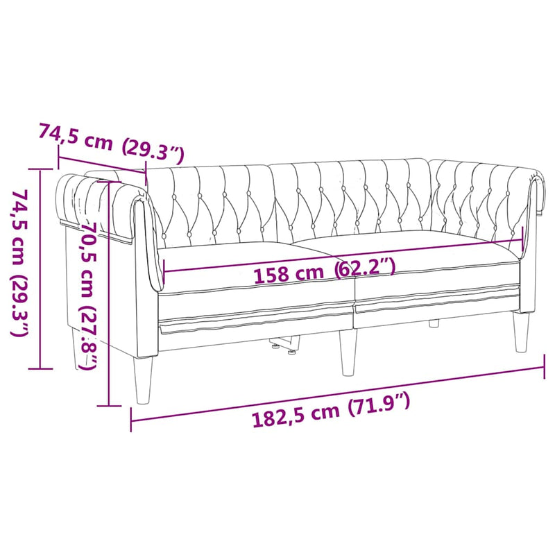 vidaXL Chesterfield kanapé Barna 182.5 x 74.5 x 74.5 cm Műbőr velúr