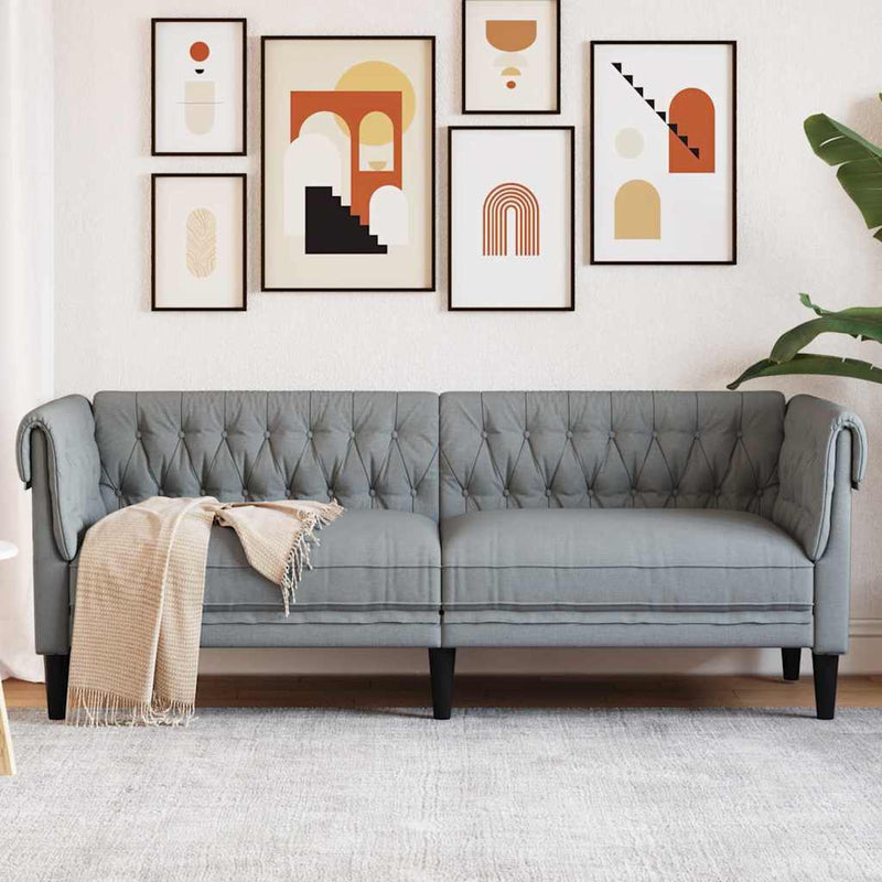 vidaXL Chesterfield kanapé Világosszürke 201.5 x 74.5 x 74.5 cm szövet
