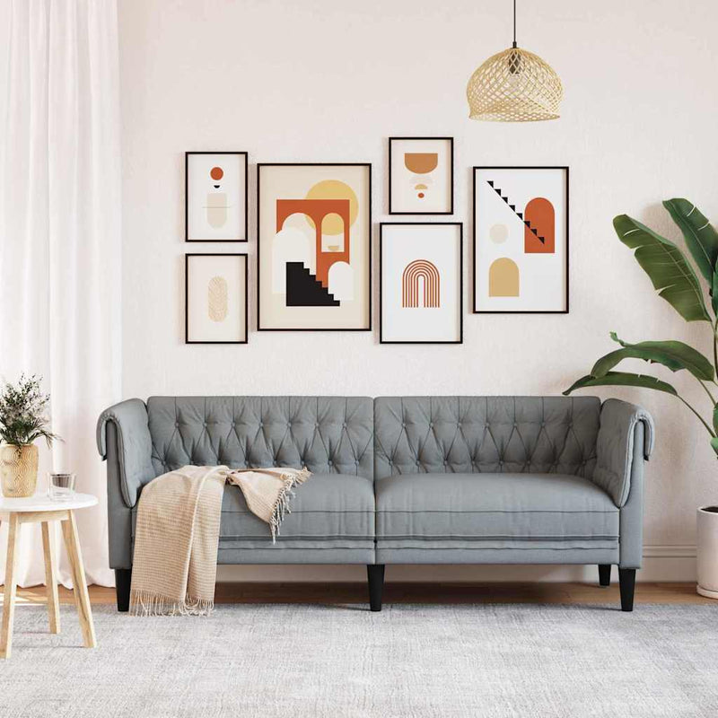 vidaXL Chesterfield kanapé Világosszürke 201.5 x 74.5 x 74.5 cm szövet