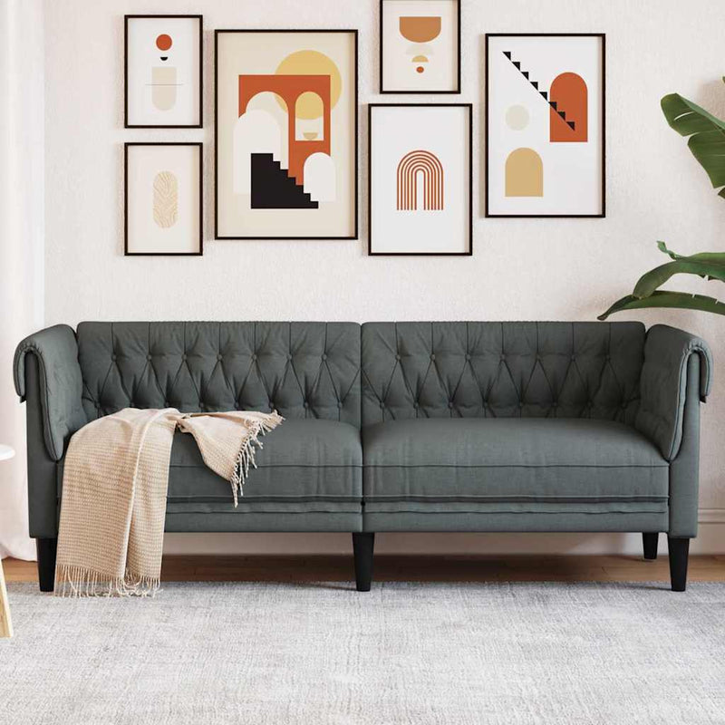 vidaXL Chesterfield kanapé Sötétszürke 201.5 x 74.5 x 74.5 cm szövet