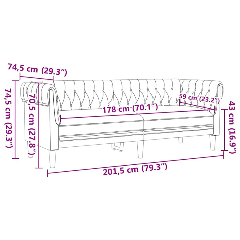 vidaXL Chesterfield kanapé Sötétszürke 201.5 x 74.5 x 74.5 cm szövet