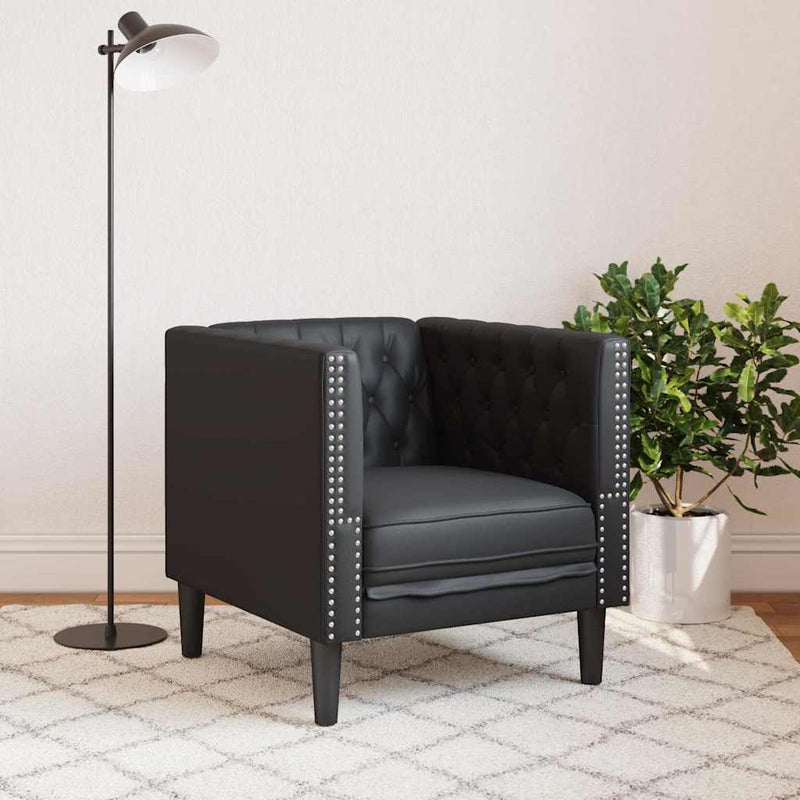 vidaXL Chesterfield Kanapé Szék Fekete 71 x 74.5 x 70.5 cm Műbőr