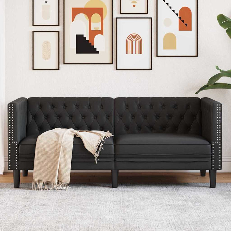 vidaXL Chesterfield kanapé Argyle Fekete 174 x 74.5 x 70.5 cm Műbőr