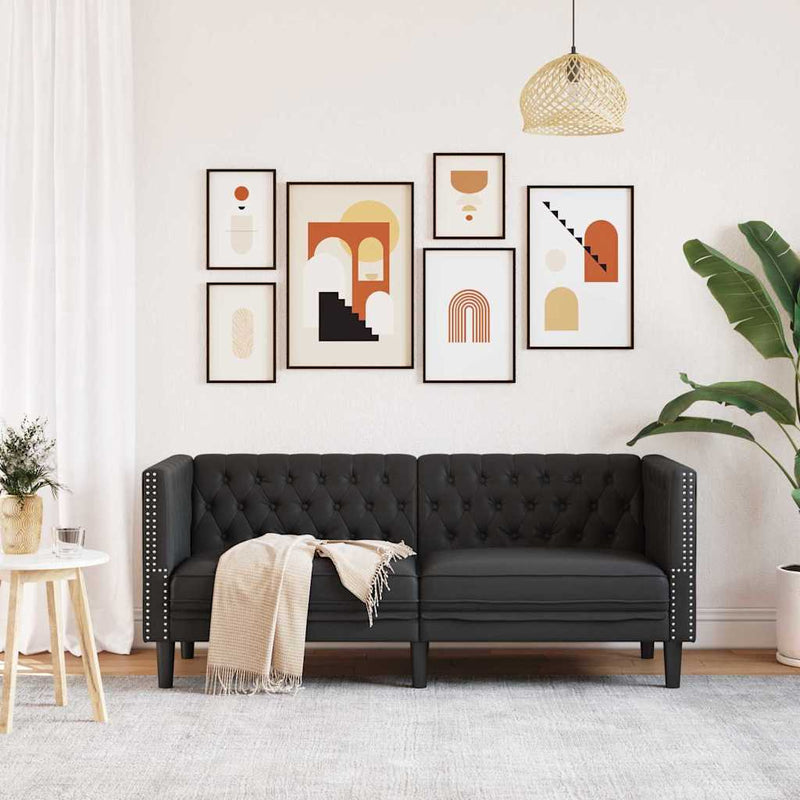 vidaXL Chesterfield kanapé Argyle Fekete 174 x 74.5 x 70.5 cm Műbőr