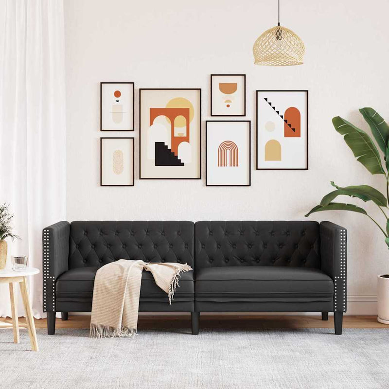 vidaXL Chesterfield kanapé Argyle Fekete 194 x 74.5 x 70.5 cm Műbőr