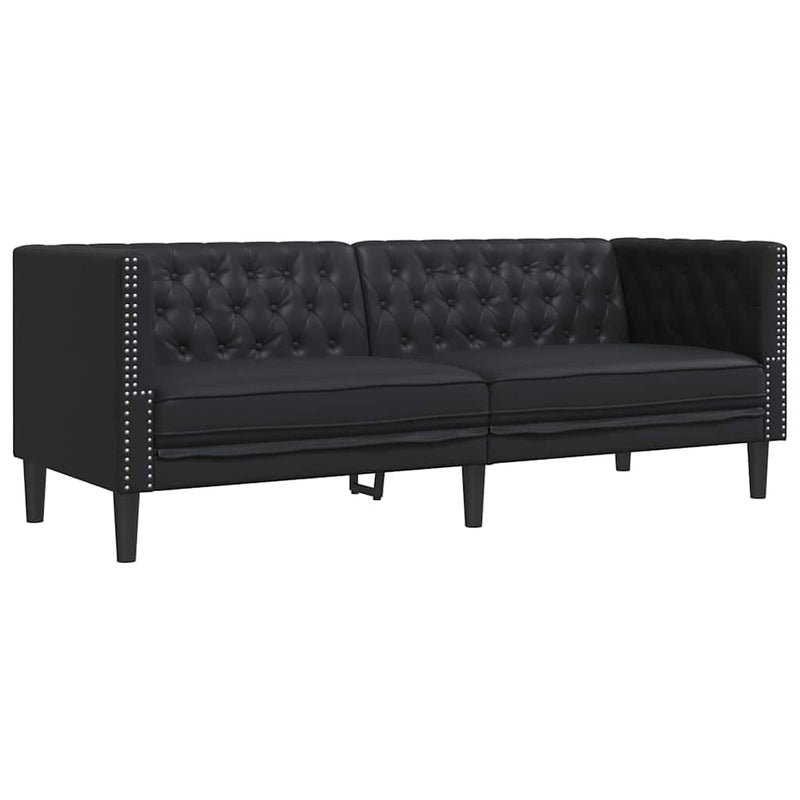vidaXL Chesterfield kanapé Argyle Fekete 194 x 74.5 x 70.5 cm Műbőr