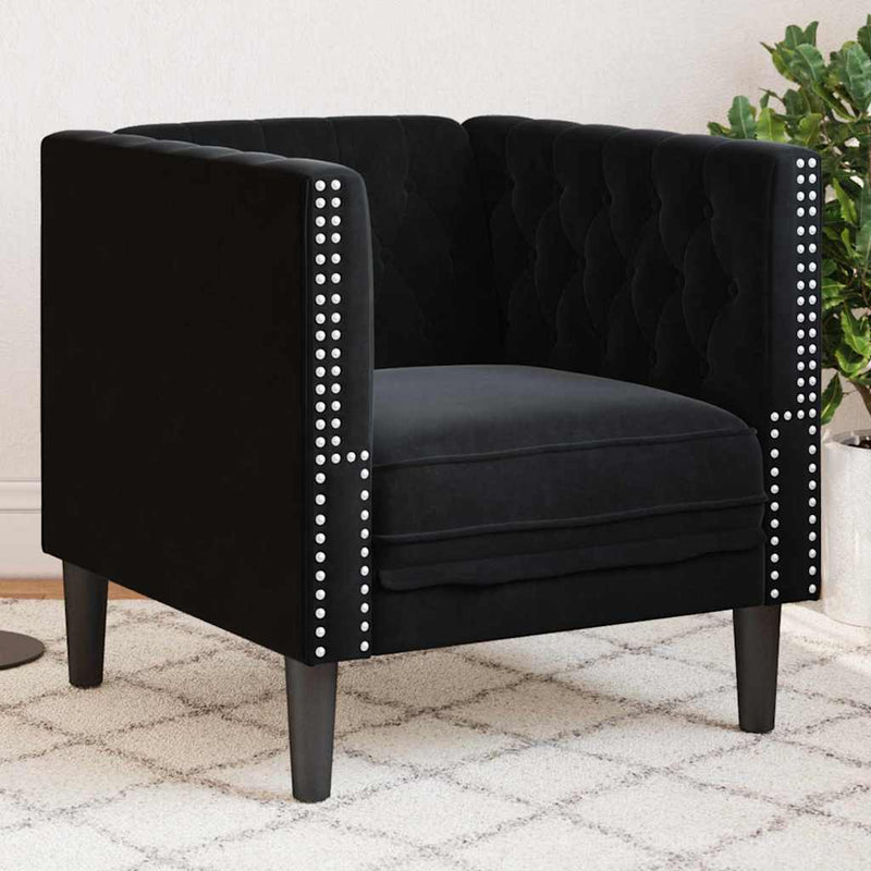 vidaXL Chesterfield Kanapé Szék Fekete 71 x 74.5 x 70.5 cm Bársony