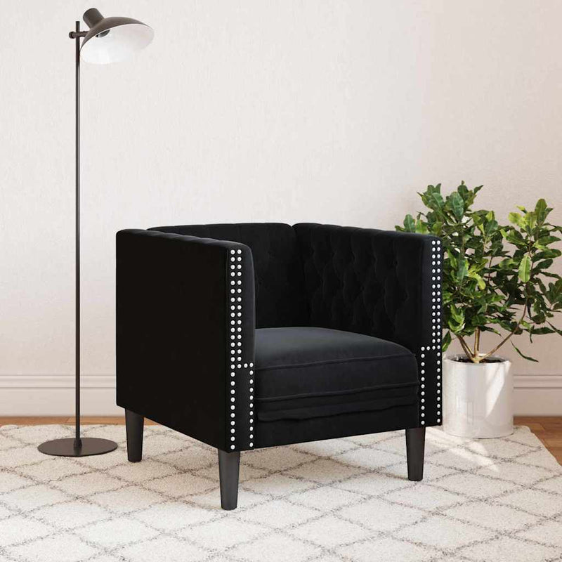 vidaXL Chesterfield Kanapé Szék Fekete 71 x 74.5 x 70.5 cm Bársony