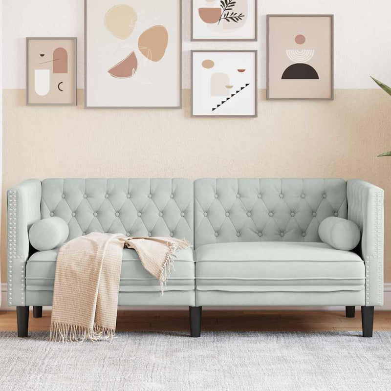 vidaXL Chesterfield kanapé Világosszürke 174 x 74.5 x 70.5 cm Bársony