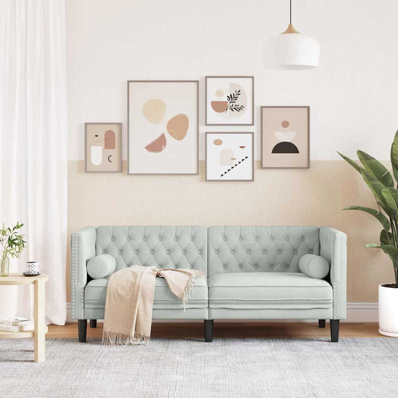 vidaXL Chesterfield kanapé Világosszürke 174 x 74.5 x 70.5 cm Bársony