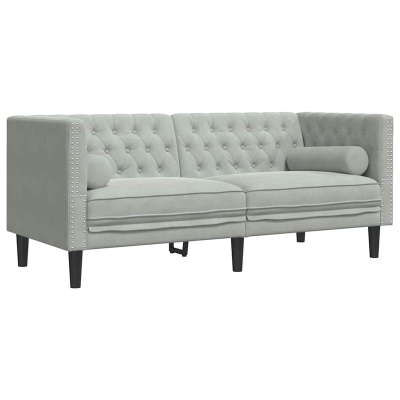 vidaXL Chesterfield kanapé Világosszürke 174 x 74.5 x 70.5 cm Bársony