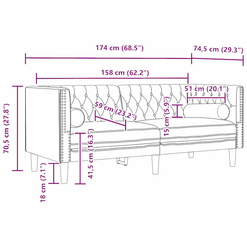 vidaXL Chesterfield kanapé Sötétszürke 174 x 74.5 x 70.5 cm Bársony