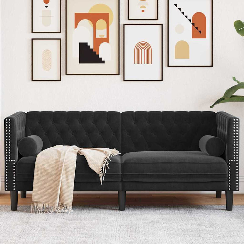 vidaXL Chesterfield kanapé Egyéb Fekete 174 x 74.5 x 70.5 cm Bársony